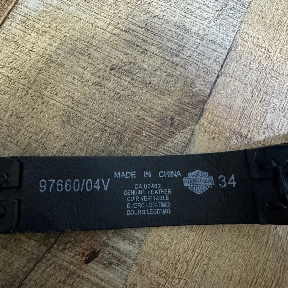 Harley Davidson black Leather Belt Embossed Logo Made In USA size 34